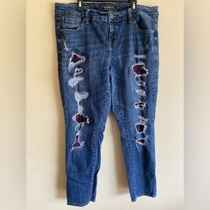 Torrid Denim Distressed Flannel Patch Boyfriend Jeans